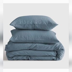 QUINCE European Linen Duvet Cover Set (PC) King/Cal King Dusty Blue 2447